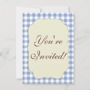 Invitation Motif Gingham Bleu Clair Imprimé Carreaux Classiqu