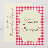 Invitation Motif Gingham Rouge et Blanc Classique Rustique (Devant / Derrière)