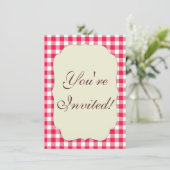 Invitation Motif Gingham Rouge et Blanc Classique Rustique (Debout devant)