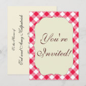 Invitation Motif Gingham Rouge et Blanc Classique Rustique (Devant / Derrière)