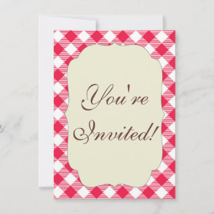 Invitation Motif Gingham Rouge et Blanc Classique Rustique