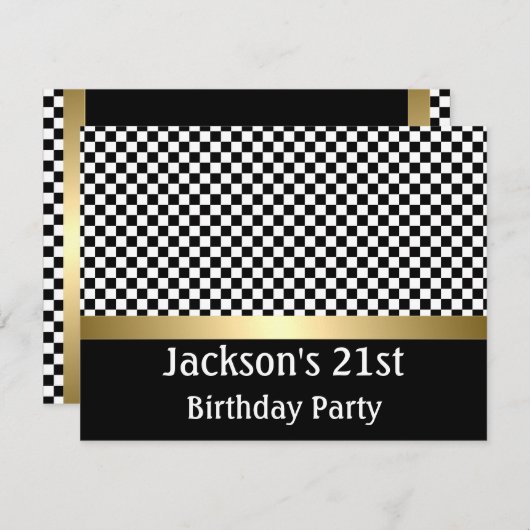 Invitation Motif Gold Black & White Check (Devant / Derrière)