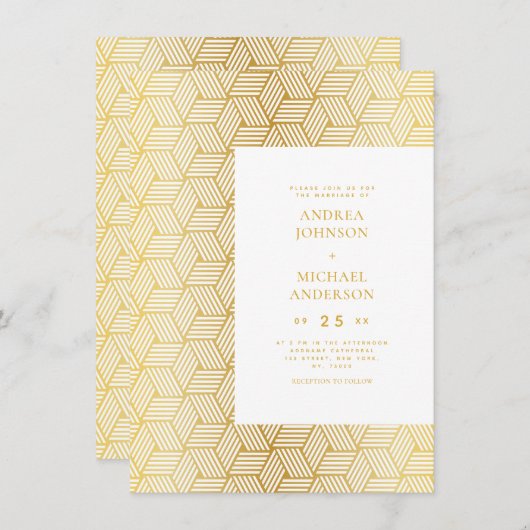 Invitation Motif Gold Mid Century Mod Élégant Mariage rétro (Devant / Derrière)