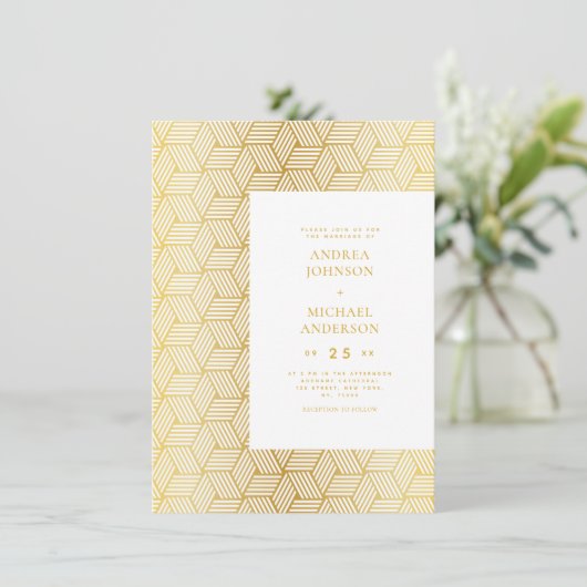 Invitation Motif Gold Mid Century Mod Élégant Mariage rétro (Debout devant)