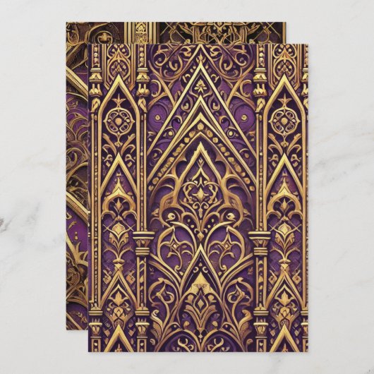 Invitation Motif gothique victorien imprimable violet et or (Devant / Derrière)