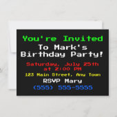 Invitation Motif graphique de jeu vidéo rétro 8 bits (Dos)