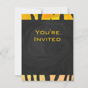 Invitation Motif imprimé tigre noir et orange Monogram