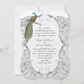 Invitation Motif Inséparable gris Whimsical Peacock Mariage (Devant)