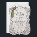Invitation Motif Inséparable gris Whimsical Peacock Mariage<br><div class="desc">Motif Vintage Gris Lime Green Mariage damassé Invitation & Coeurs ailés</div>