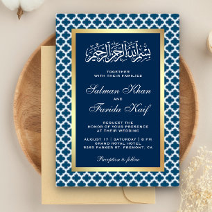 Invitation Motif islamique à quatre feuilles bleu marocain po