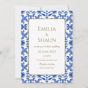 Invitation Motif italien méditerranéen Bleu et Blanc