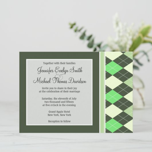 Invitation Motif Jacquard vert foncé et clair (Debout devant)