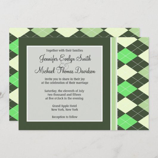 Invitation Motif Jacquard vert foncé et clair (Devant / Derrière)
