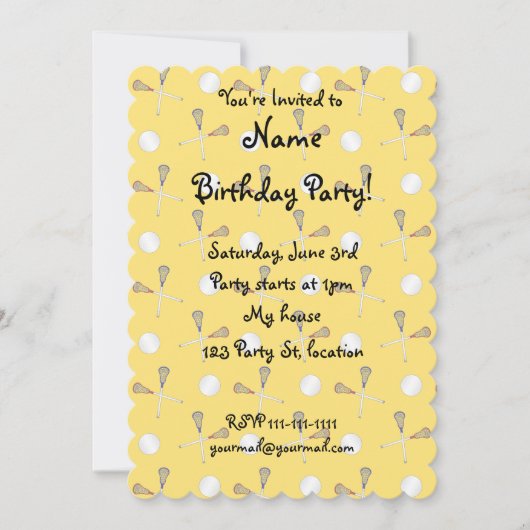 Invitation Motif jaune de lacrosse (Devant)