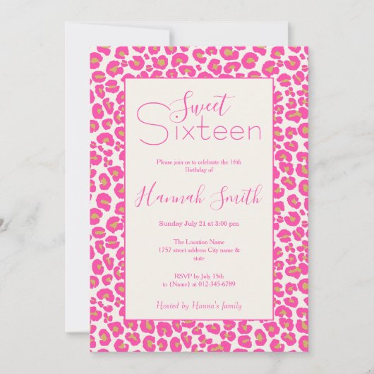 Invitation Motif léopard rose chaud (Devant)