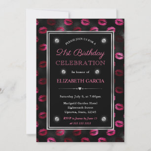 Invitation Motif lèvres pailleté rose et noir pour 21e annive