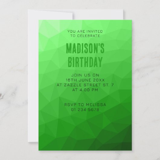 Invitation Motif lumineux à maillage géométrique dégradé vert (Devant)