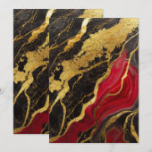 Invitation Motif Marbre Noir Rouge avec Or (Devant / Derrière)