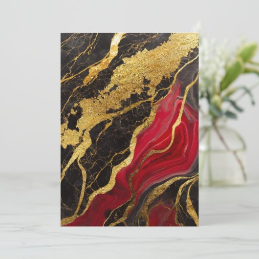 Invitation Motif Marbre Rouge Noir avec Or (Debout devant)