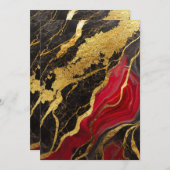 Invitation Motif Marbre Rouge Noir avec Or (Devant / Derrière)
