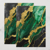 Invitation Motif Marbre Vert avec Or (Devant / Derrière)
