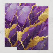 Invitation Motif marbre violet avec or (Devant / Derrière)