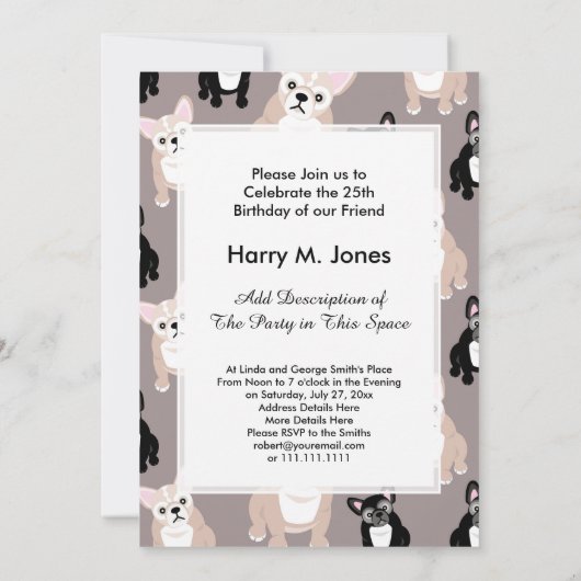 Invitation Motif mignon de chiot de bouledogue français (Dos)