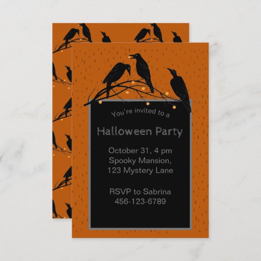 Invitation Motif minimaliste des ravens noirs d'Halloween (Devant / Derrière)