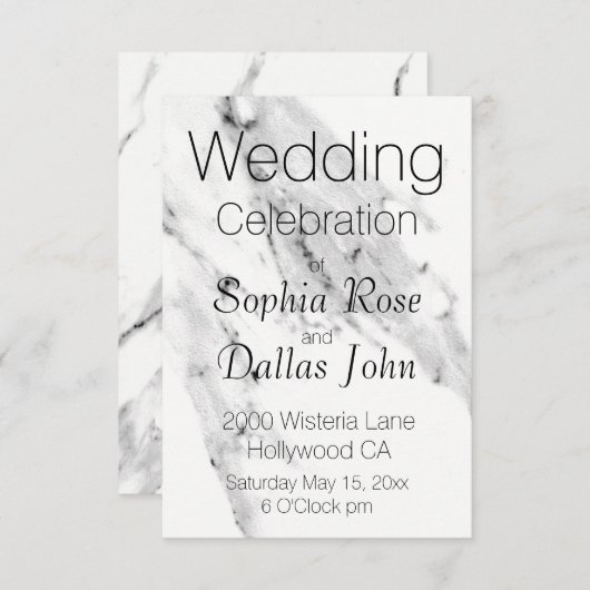 Invitation Motif moderne en marbre blanc gris noir (Devant / Derrière)