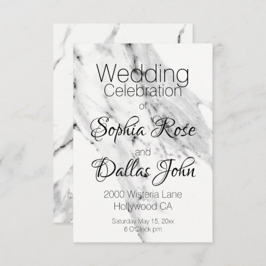 Invitation Motif moderne en marbre blanc gris noir (Devant / Derrière)