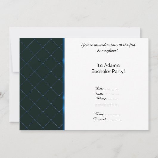 INVITATION MOTIF MODERNE NOIR BLEU ENTERREMENT DE GARÇON (Devant)