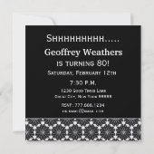 Invitation Motif moderne noir et blanc d'anniversaire surpris (Dos)