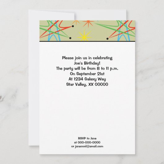 Invitation Motif multicolore Retro Atomic Starburst (Devant)