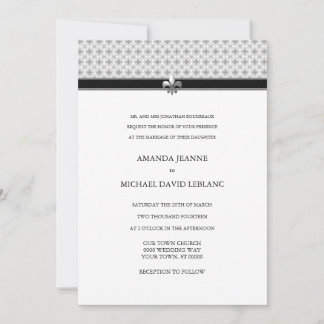 Invitation Motif noir blanc gris fleur de Lis Mariage