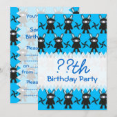 Invitation Motif noir et turquoise de Ninja Bunny (Devant / Derrière)