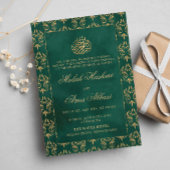 Invitation Motif Orné d'or Vert mariage musulman musulman isl