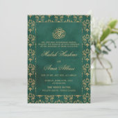 Invitation Motif Orné d'or Vert mariage musulman musulman isl (Debout devant)