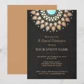 Invitation Motif Orné Doré Élégant Aspect Lin Noir Formel (Devant / Derrière)