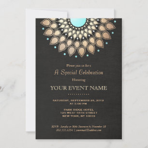 Invitation Motif Orné Élégant Doré Aspect Lin Noir Formel
