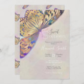 Invitation Motif Papillon Bleu Violet Or (Devant / Derrière)