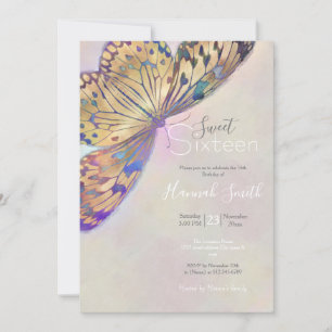 Invitation Motif Papillon Bleu Violet Or