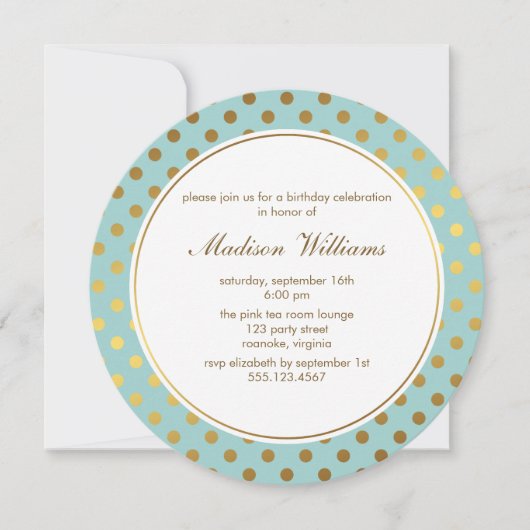 Invitation Motif Pois Mint Faux Gold Foil (Devant)