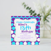 Invitation Motif pourpre et turquoise d'amusement de polka de (Debout devant)