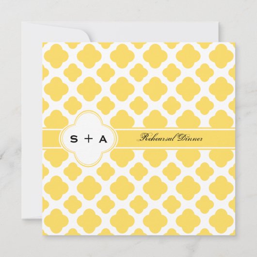 Invitation Motif Quatrefeuilles Jaune Citron et Blanc Monogra (Dos)