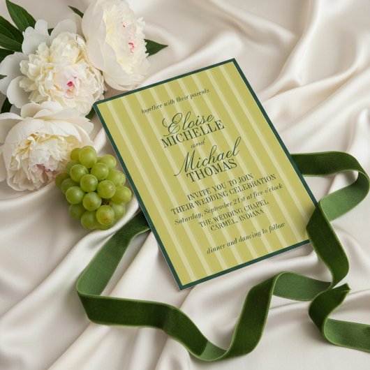 Invitation Motif rayé chartreuse élégant Formel
