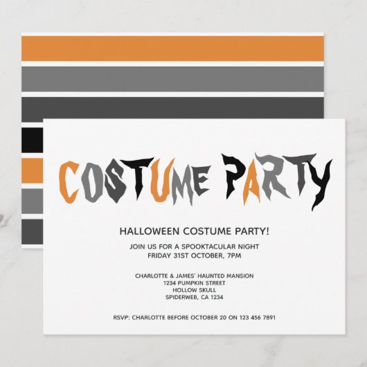 Invitation Motif rayé du costume d'Halloween (Devant / Derrière)