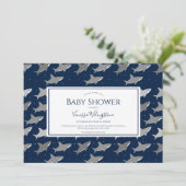 Invitation Motif requin Baby shower gris foncé bleu foncé (Debout devant)