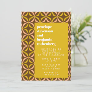 Invitation Motif rétro Gras Typographie Mariage Jaune Invi