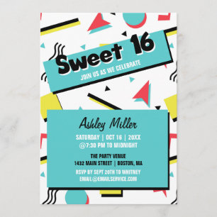 Invitation Motif Rétro Thème Années 90 Sweet Sixteen