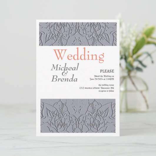 Invitation Motif Rose en pierre (Debout devant)